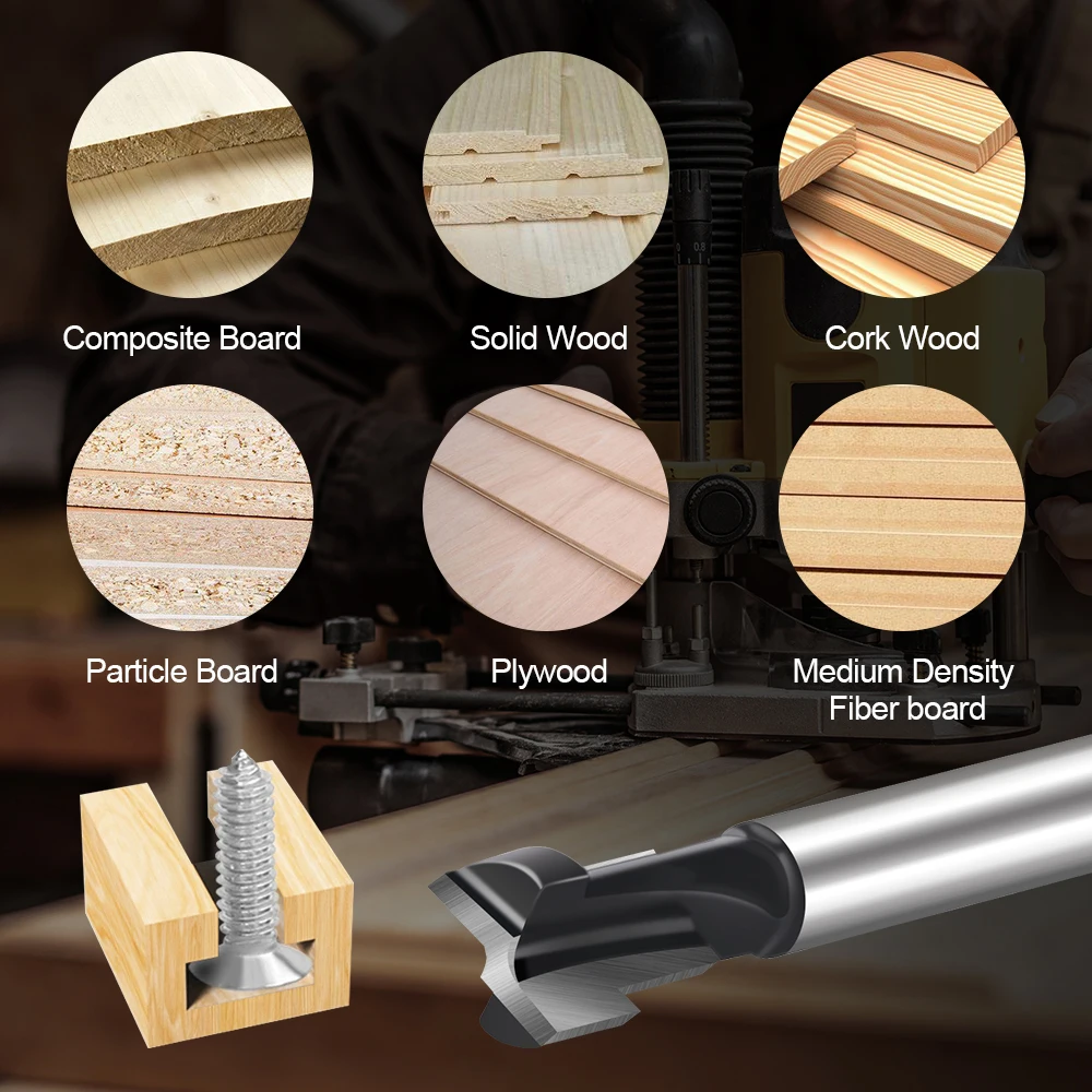 Schlüssel loch fräser 6/8mm Schaft T-Schlitz Fräser Sechs kant schraube Schlüssel loch Hartmetall Schaft fräser für Holz bearbeitungs werkzeugs atz – Detail 5