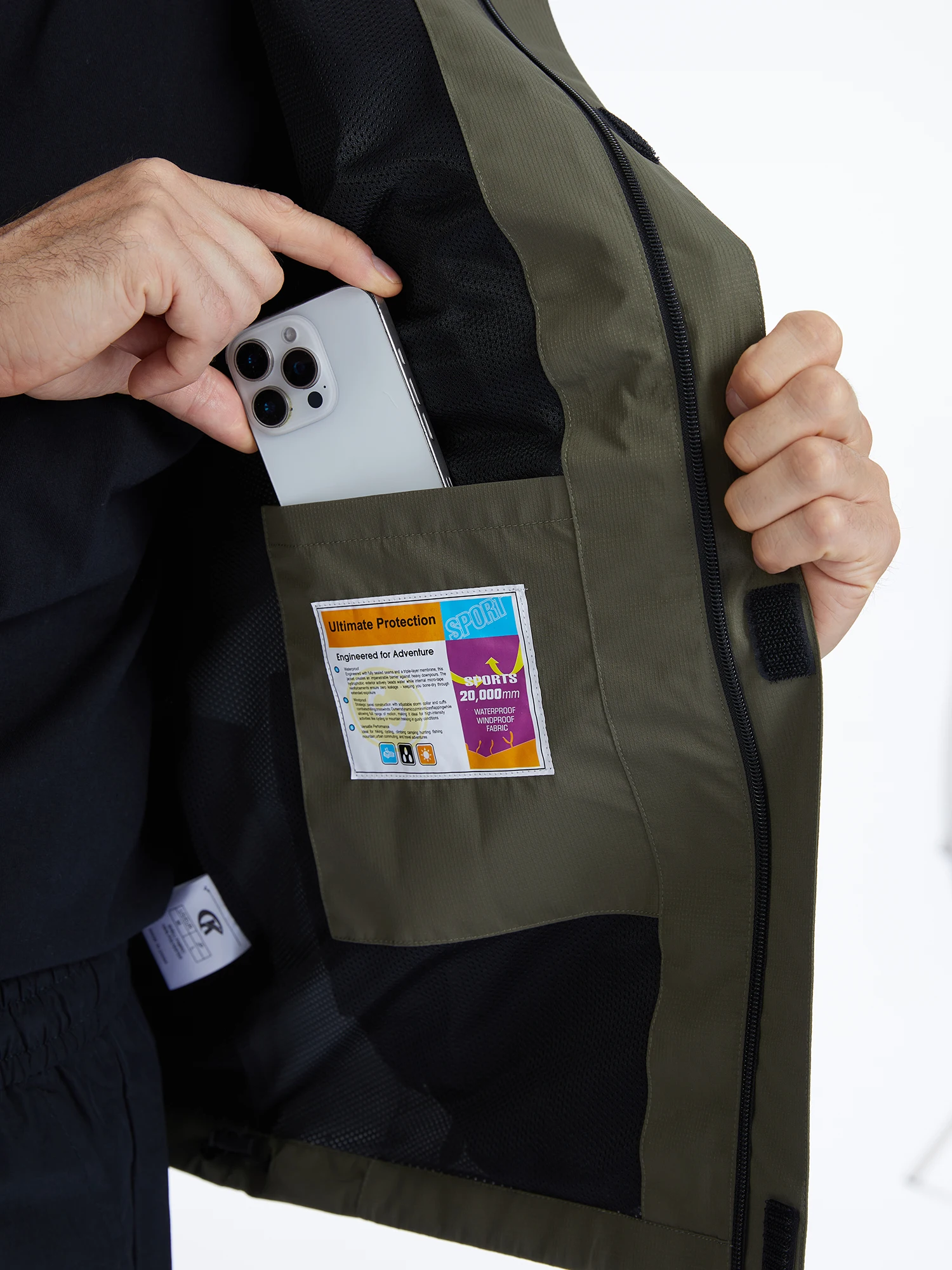 Sommerliche, wasserdichte Regenjacke für Herren, leichte, dünne Regenjacke mit Innentasche, ideal zum Campen, Wandern, Radfahren und Angeln. – Detail 32