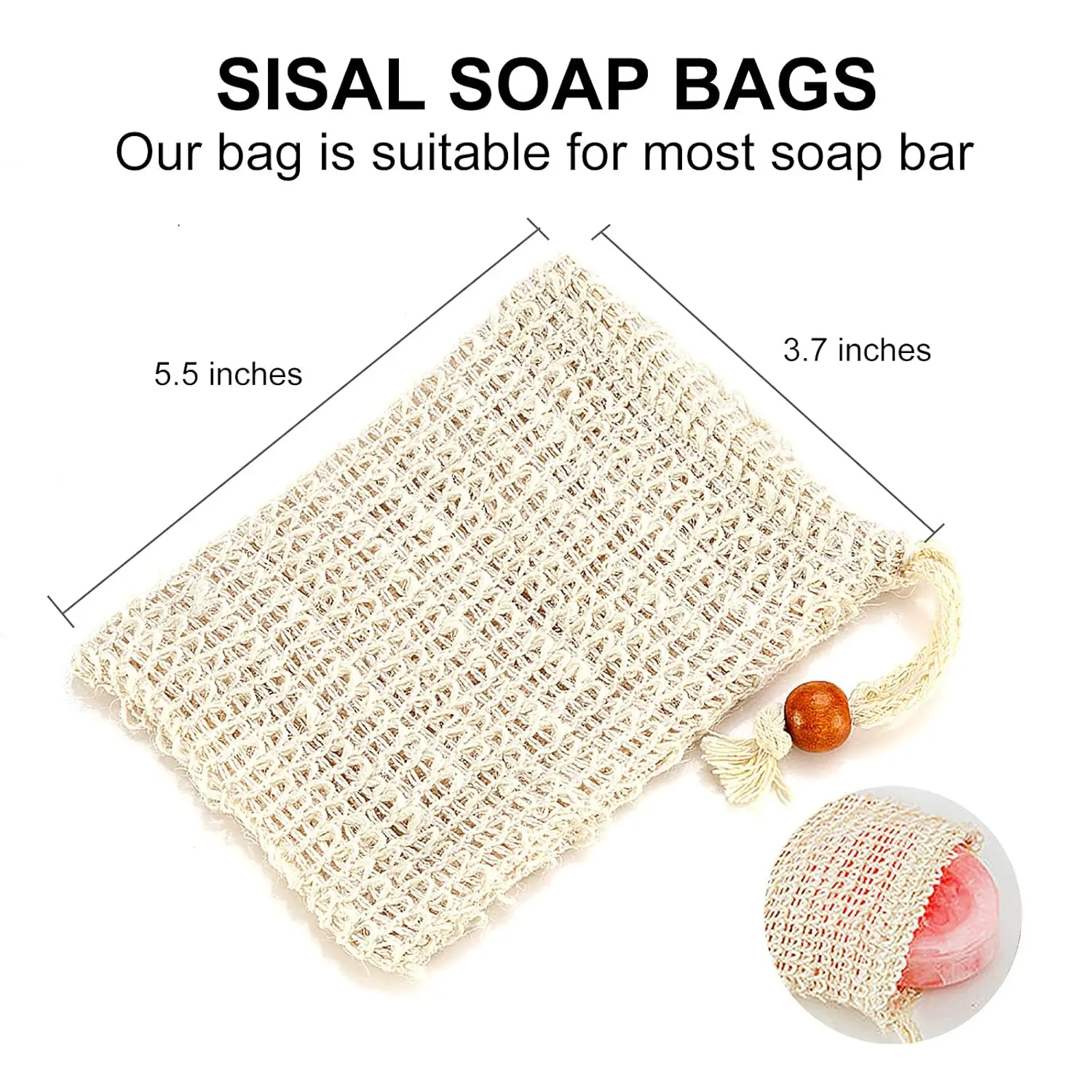 Natural Sisal Soap Exfoliating Bag - Zero Waste Soap Saver Pouch for Rich Lather & Gentle Scrubbing in Shower