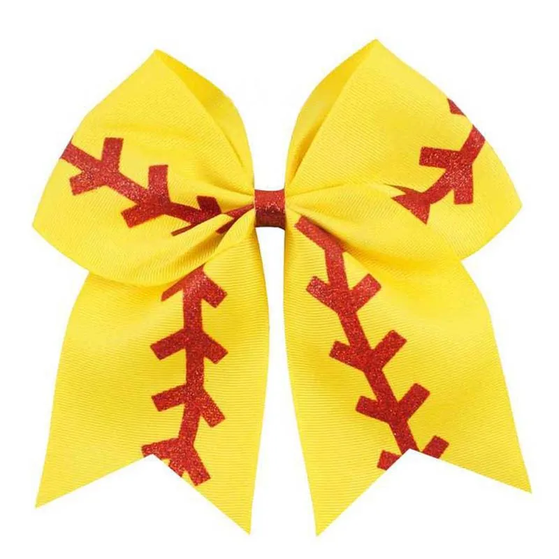 Wholesale 10PCS Glitter Hair Bow Softball Bows 7inch Hairpin Cheer Bow Baseball Football Volleyball Dance  Elactic band USA