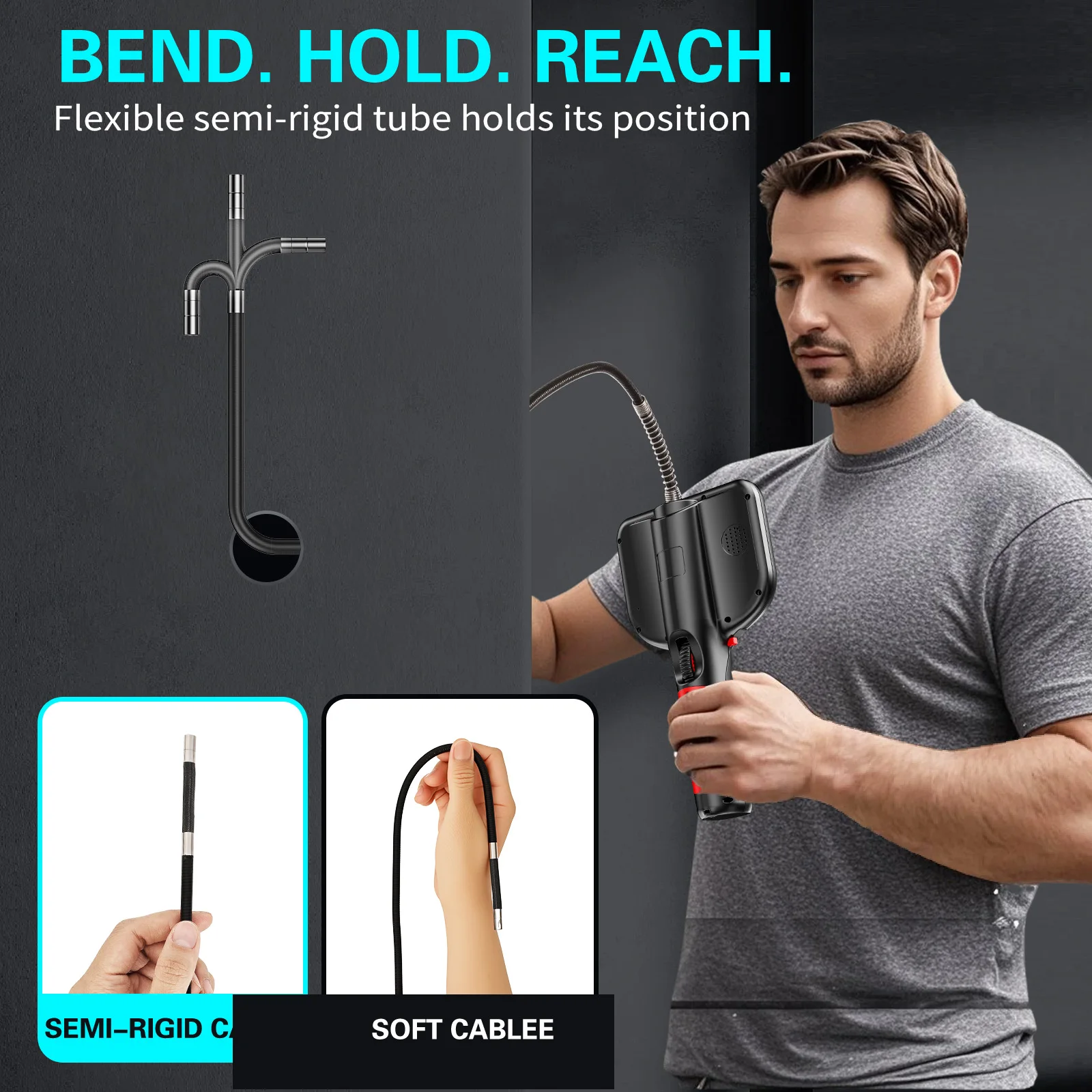 Two-ways Steering Industrial Endoscope Camera 6mm Dual Lens 4.3 inch Inspection Borescope For Endoscopy Car