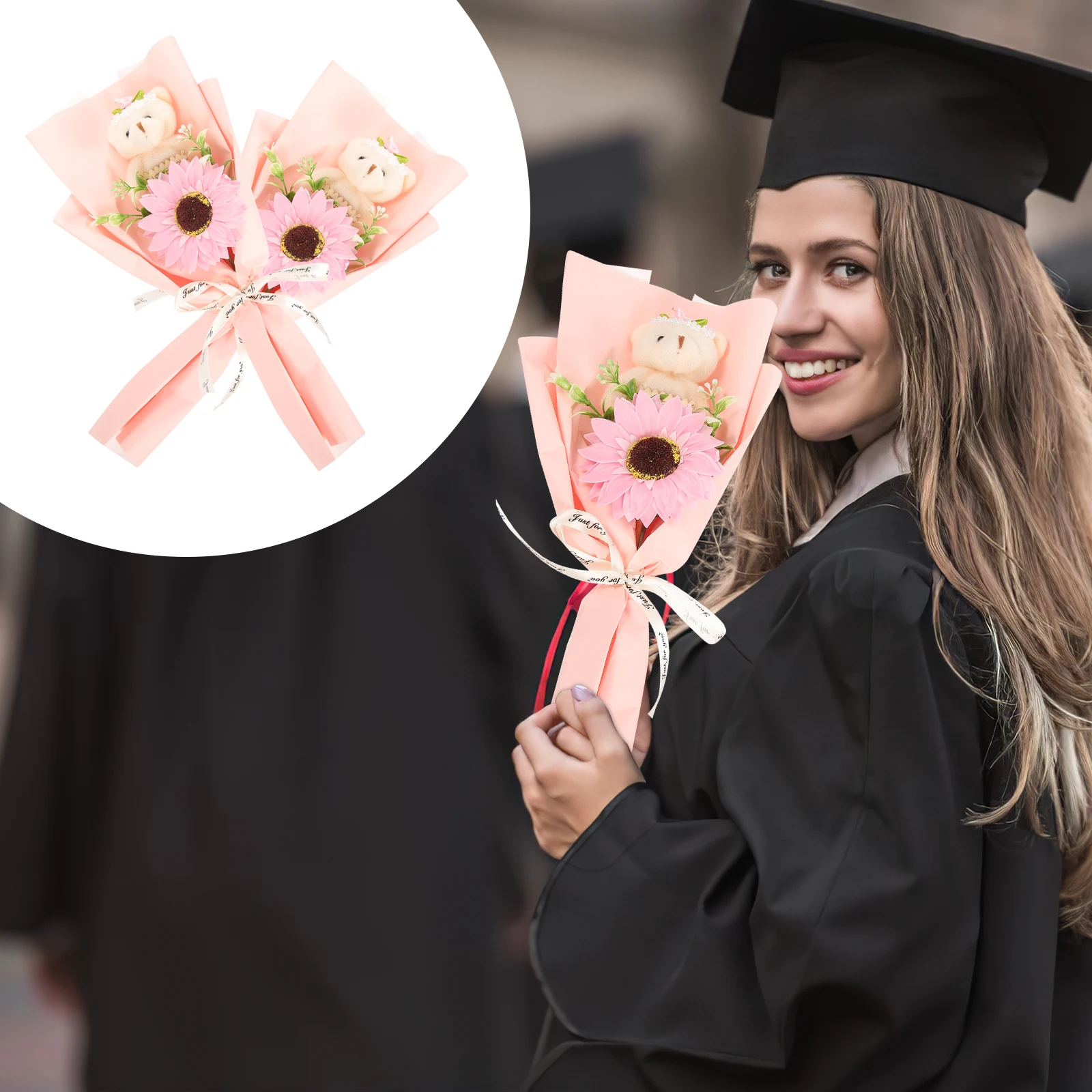 

2pcs Bear Bouquet Bouquet Decoration for Graduation Party Gifts Photo Props Flower Graduation Bear Decor Supplies