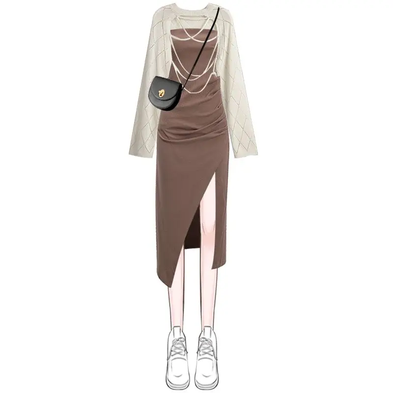 

Women Fashion Suit Tops+High Waist Backless Sleeveless Long Skirts Female Summer Set