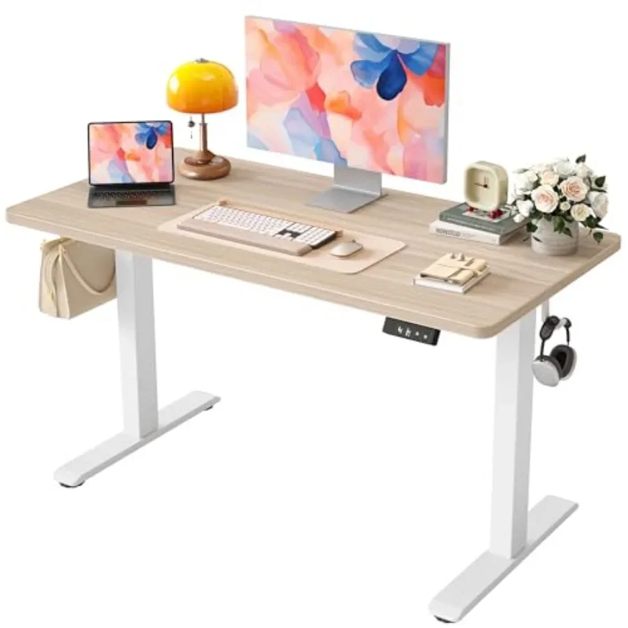Electric Standing Desk for home office use, steel frame, black, height-adjustable with splice board