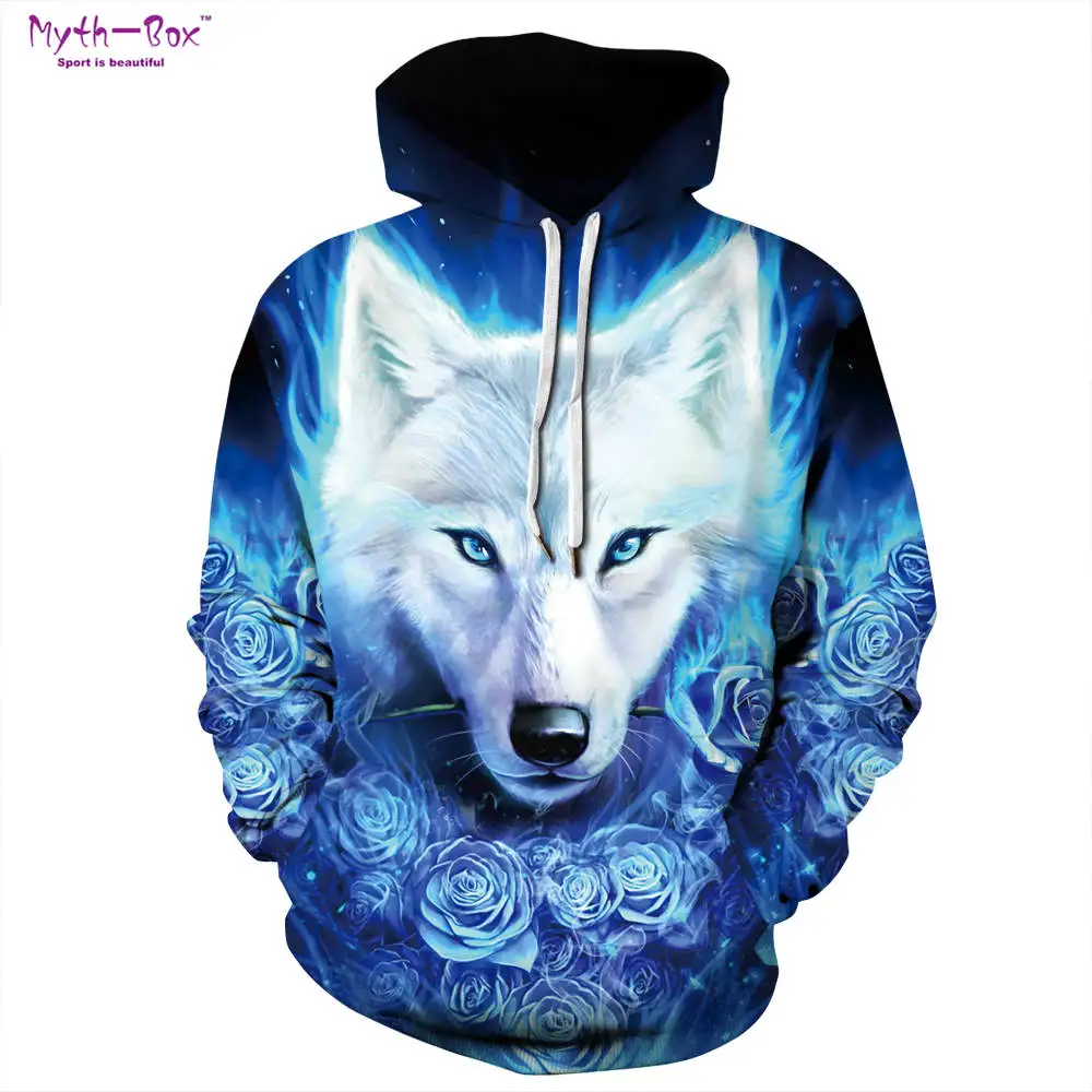 Women/Men's Athleisure Sweater Loose Sport Hooded Hoodies Blue Rose Wolf 3D Print Sweatshirt S-XXXL Hoody Autumn Winter Pullover