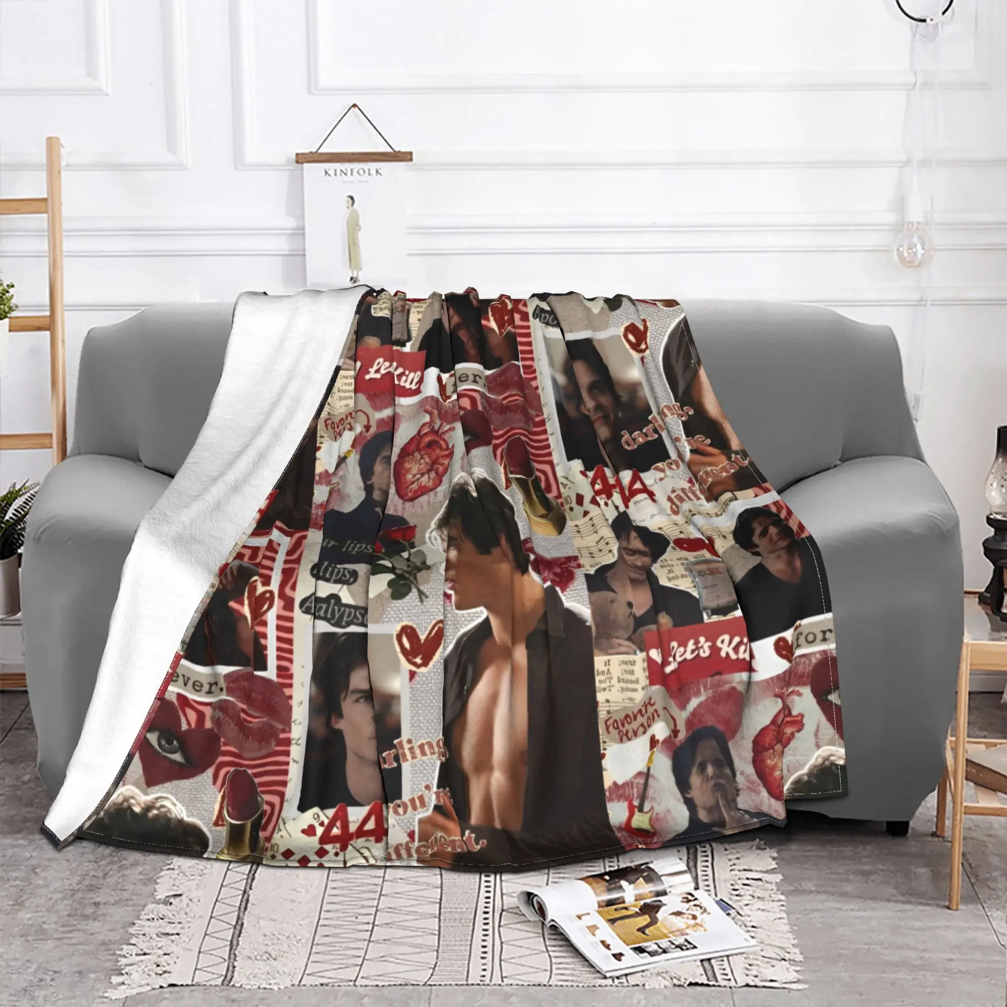 Damon Salvatore Flannel Throw Blanket The Vampire Diaries Blanket for Bed Bedroom Warm Plush Thin Quilt