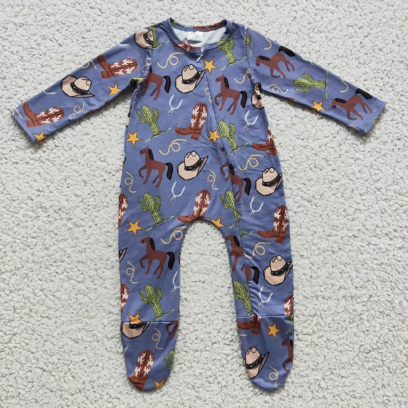 

Baby Boy Western Horse Boots Zipper Romper Onesie Bodysuit Snap Botton Footed Jumpsuit Kids Toddler One-piece Newborn Coverall