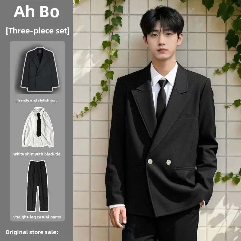 

Black Suit Jacket Men's Casual Commute National Exam Interview Professional Formal Wear Double Breasted West Costume Set