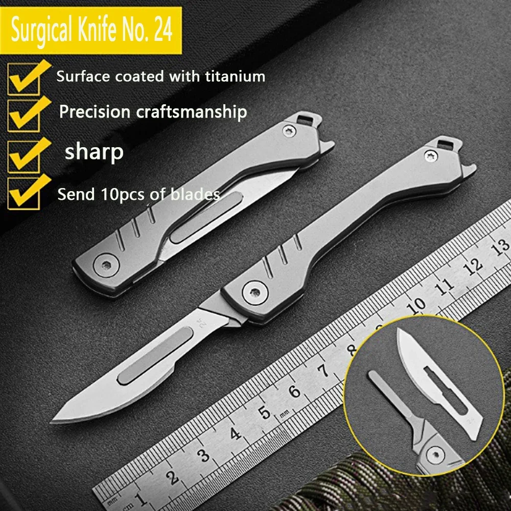 Multi Functional Outdoor Folding Surgical Knife Made of Stainless Steel, with 10 Blades Included Camping Portable Bottle Opener