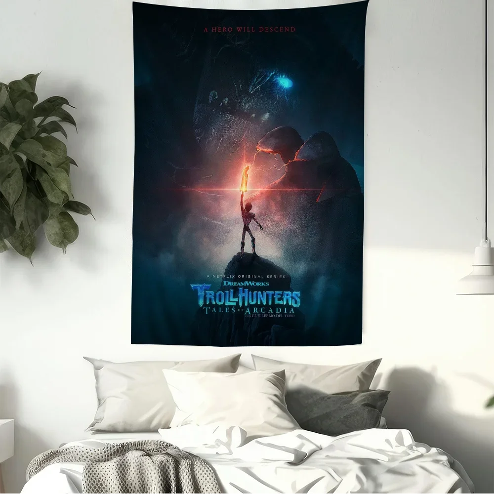 Anime Trollhunters Movie Colorful Tapestry Wall Hanging Hippie Flower Wall Carpets Dorm Decor Wall Art Decor