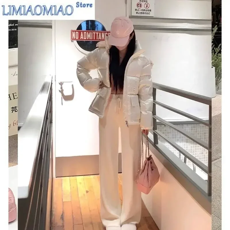 Pantalones de punto de pierna ancha de terciopelo de visón para mujer, pantalones gruesos de cintura alta, sueltos, simples, casuales, cálidos, a la moda, invierno, nuevo