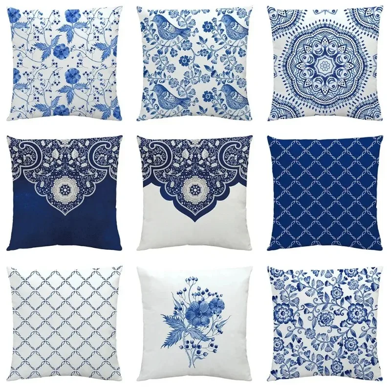 

Office Living Room Home Pillowcase Blue and White Porcelain Printed Pillowcase Car Ornaments