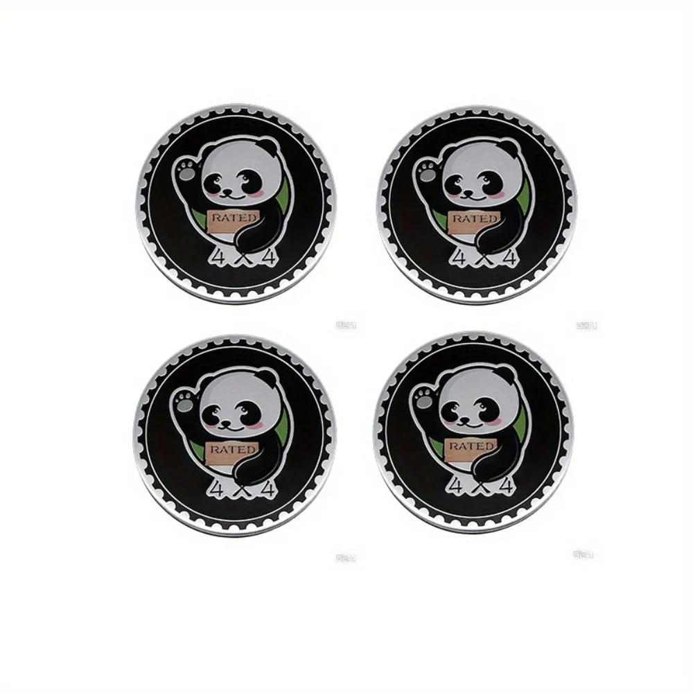 

4pcs Panda Badge Rated Car Emblem, 4 x 4 Round Automotive Emblem Decal, 3D Metal Car Exterior Decoration Sticker Compatible with