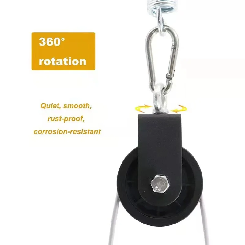 360 Degree Rotation Silent Nylon Gym Cable Pulley with Hanging Straps and Carabiner LAT Pulley System DIY Attachment Accessories