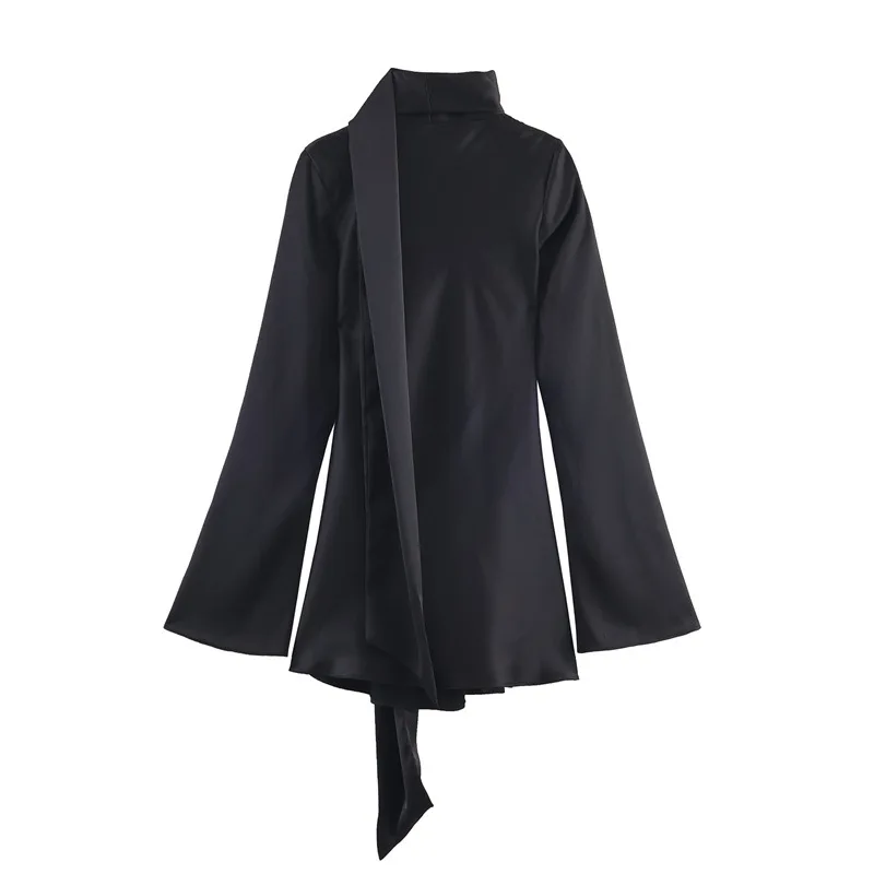 Nuovi abiti da donna europei e americani, abito sciarpa con trama in raso di seta semplice e alla moda