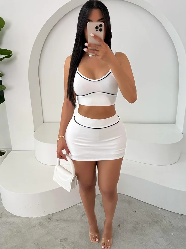 

Weird Puss Faionable Spor, повседневный укороченный топ на бретельках и юбка с запахом, женский облегающий облегающий комплект, ансамбль