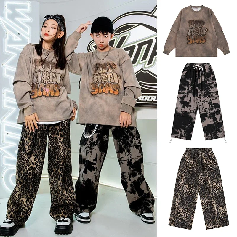 

Kids Cool Hip Hop Clothes Loose Tops Pants Girls K pop Stage Practice Clothing Boys Street Performance Wear Jazz Outfits XH1427