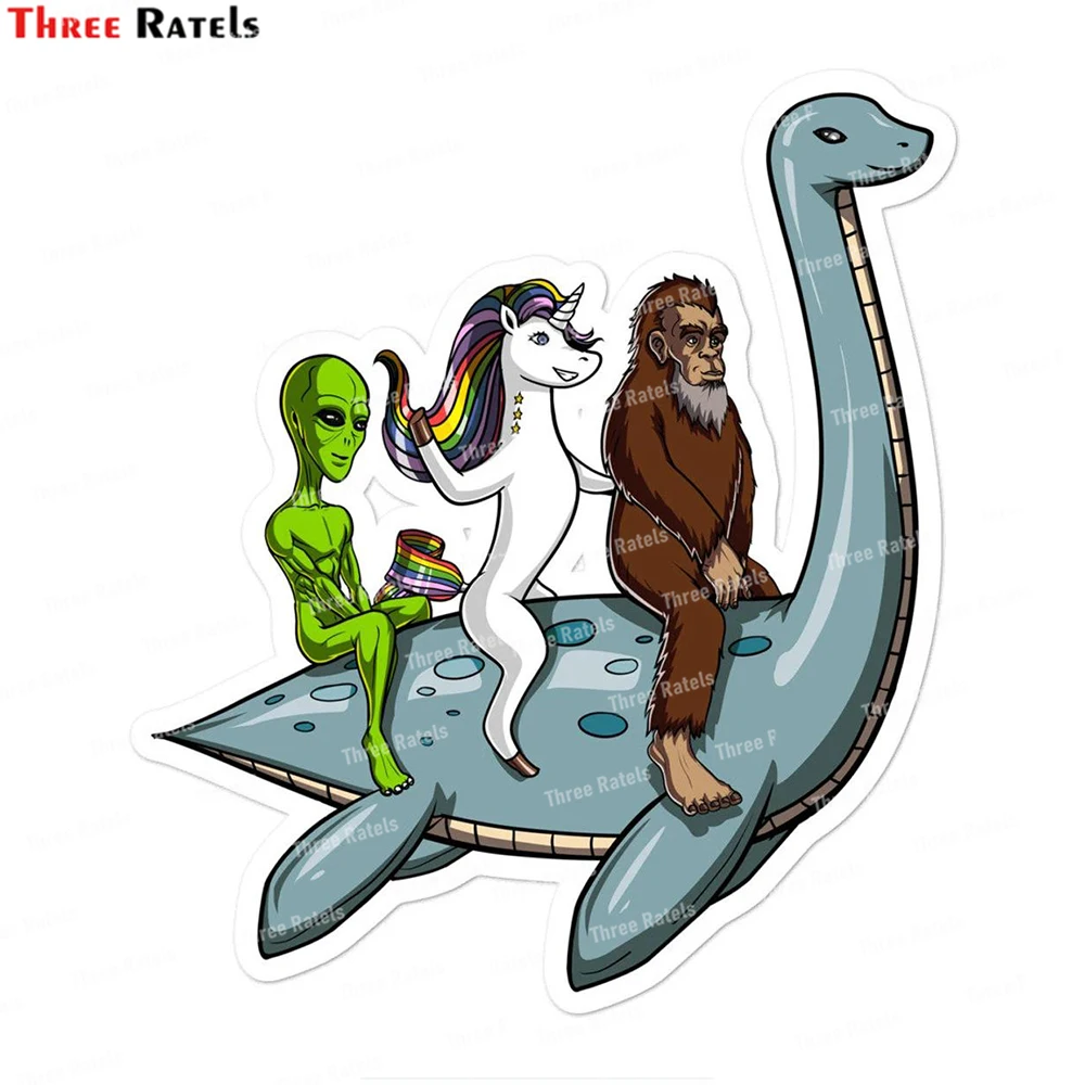 Three Ratels L835 Funny Alien Unicorn Bigfoot Riding Loch Ness Monster Gift Stickers for Home Switch Refrigerator Decor