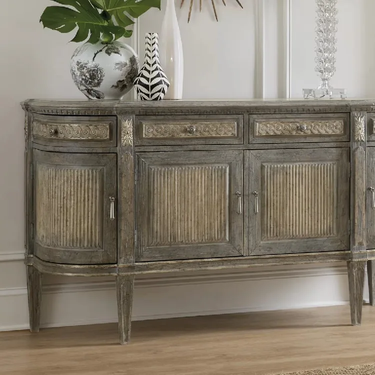 

French solid wood carving flower retro gray porch cabinet living room decorative locker American corridor wall storage side