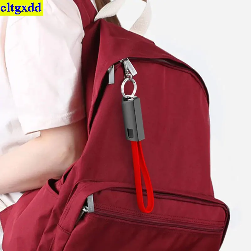 Cltgxdd kabel data USB mikro tipe-c, 1 buah gantungan kunci mikro tipe-c IOS, kabel data pendek portabel pengisian cepat untuk Xiaomi Huawei iPhone