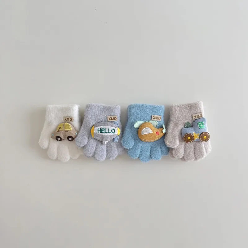 

New Autumn Winter Kids' Gloves: Stylish Letter Logo & Cute Cartoon Five-finger Mittens, Warm Cold-proof Gloves for Babies