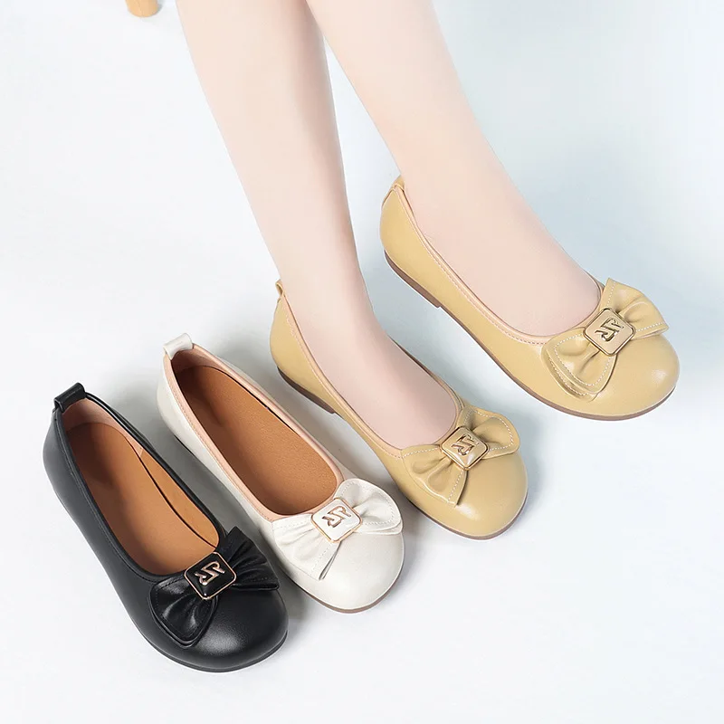 

Womens Elegant Bow Decor Ballet Flats Soft Faux Leather Upper Round Toe Design Comfort Cushioned Insole NonSlip Outsole New
