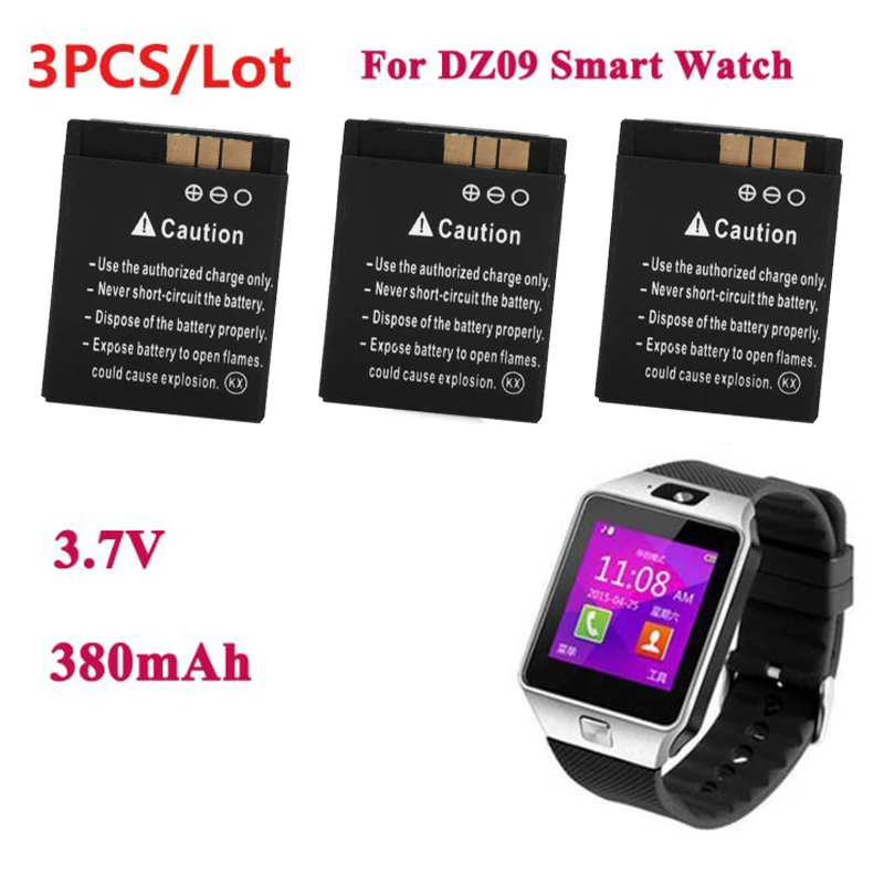 1pc/3Pcs 380mAh SmartWatch Rechargeable Li-ion polymer battery For DZ09 Smart Watch Battery For KSW-S6 RYX-NX9 A1 Smart Watch