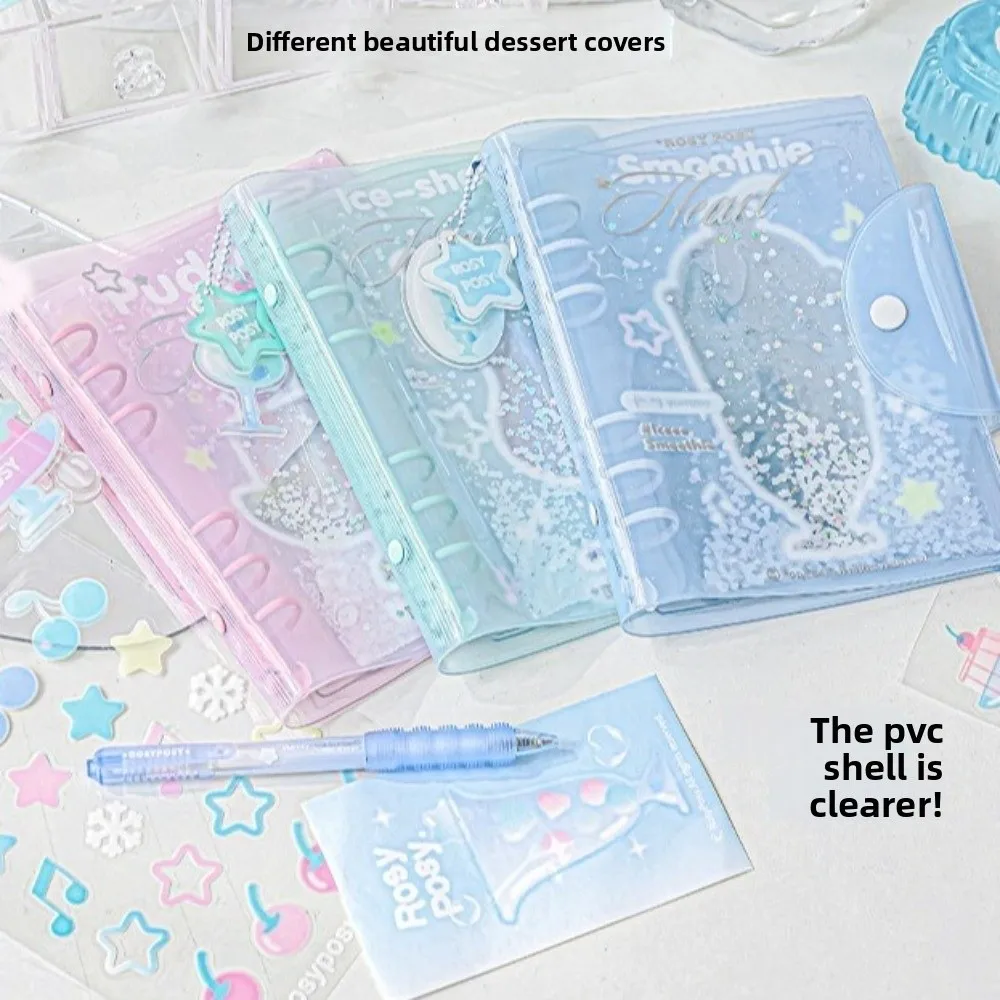 

Portable 6 Binder Ring Notebook Exquisite Button Design PVC Notebook Frosty Series Loose-leaf Schedule Book School Supplies