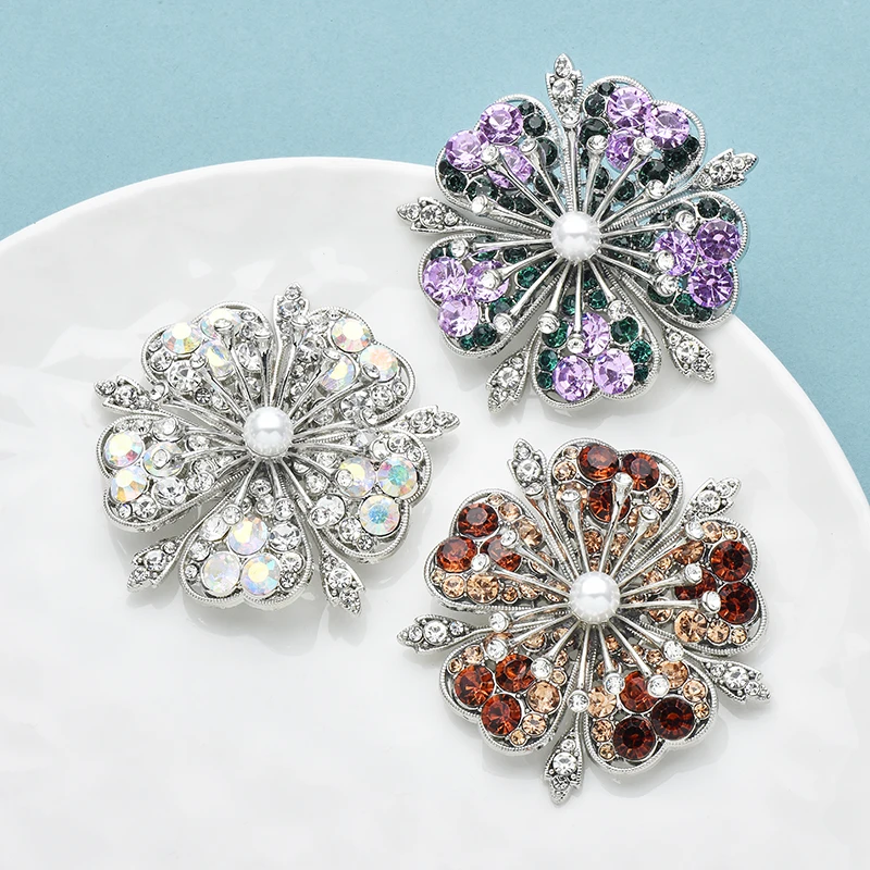 Wuli&baby Rhinestone Cherry Blossom Flower Brooch Pins 3-color Metal Plants For Women's Clothes Backpack Brooches Gifts gallery 4