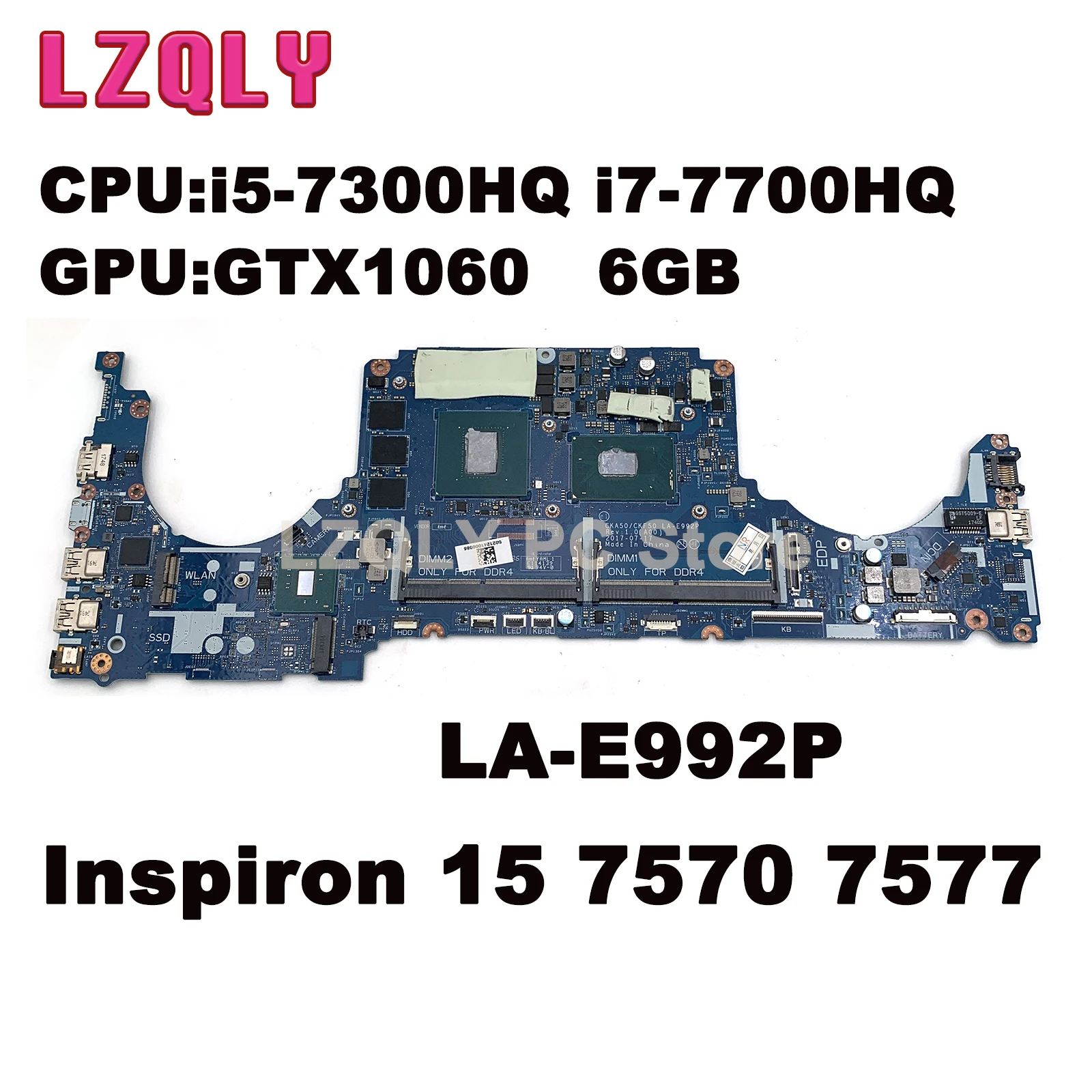 For DELL Inspiron 15 7570 7577 Laptop Motherboard LA-E992P With I5