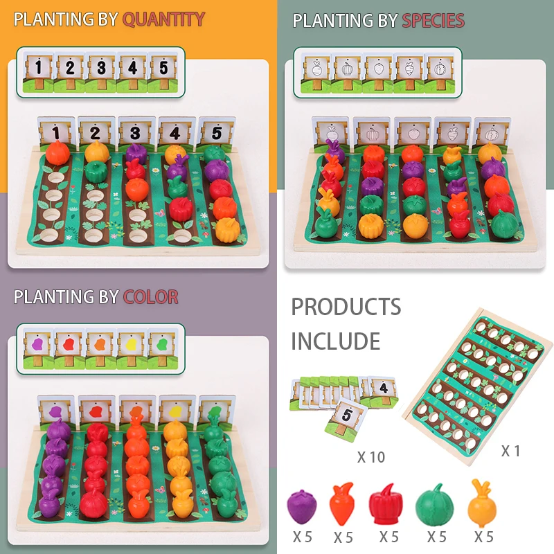 Kids Carrot Harvest Wooden Montessori Toys Grow Fruits Vegetables Sorting Math Counting Games Toddlers Educational Toys 3-6 Year