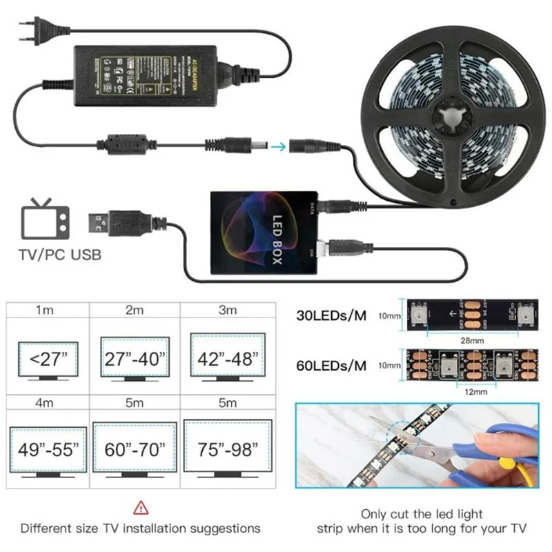 Tira de luces LED de retroiluminación, cinta de Color de ensueño RGBW, para PC, ordenador, pantalla de fondo, luz ambiental de juego