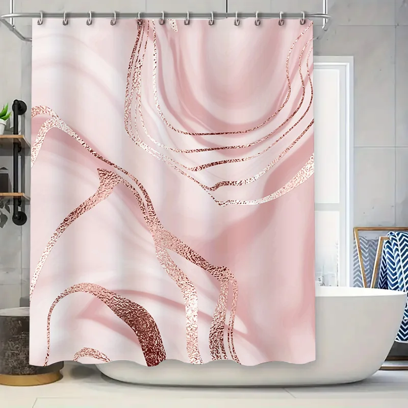 

Pink Rose Gold Shower Curtain with Luxurious Modern Design for Bathroom Decor Waterproof Fabric, Easy Install, Various Sizes Ava
