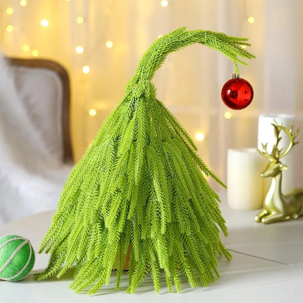 18 Inch Lime Green Christmas Tree Decor, Mini Artificial Christmas Tabletop Tree with Red Ball, for Indoor Holiday Party Decor.