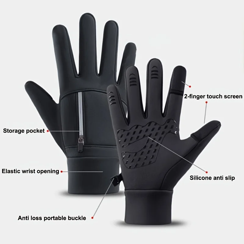 Unisex Winter Touchscreen Gloves Cold-Resistant Windproof Full-Hand Coverage Flip-Top Design Knit Fabric Fishing Gloves
