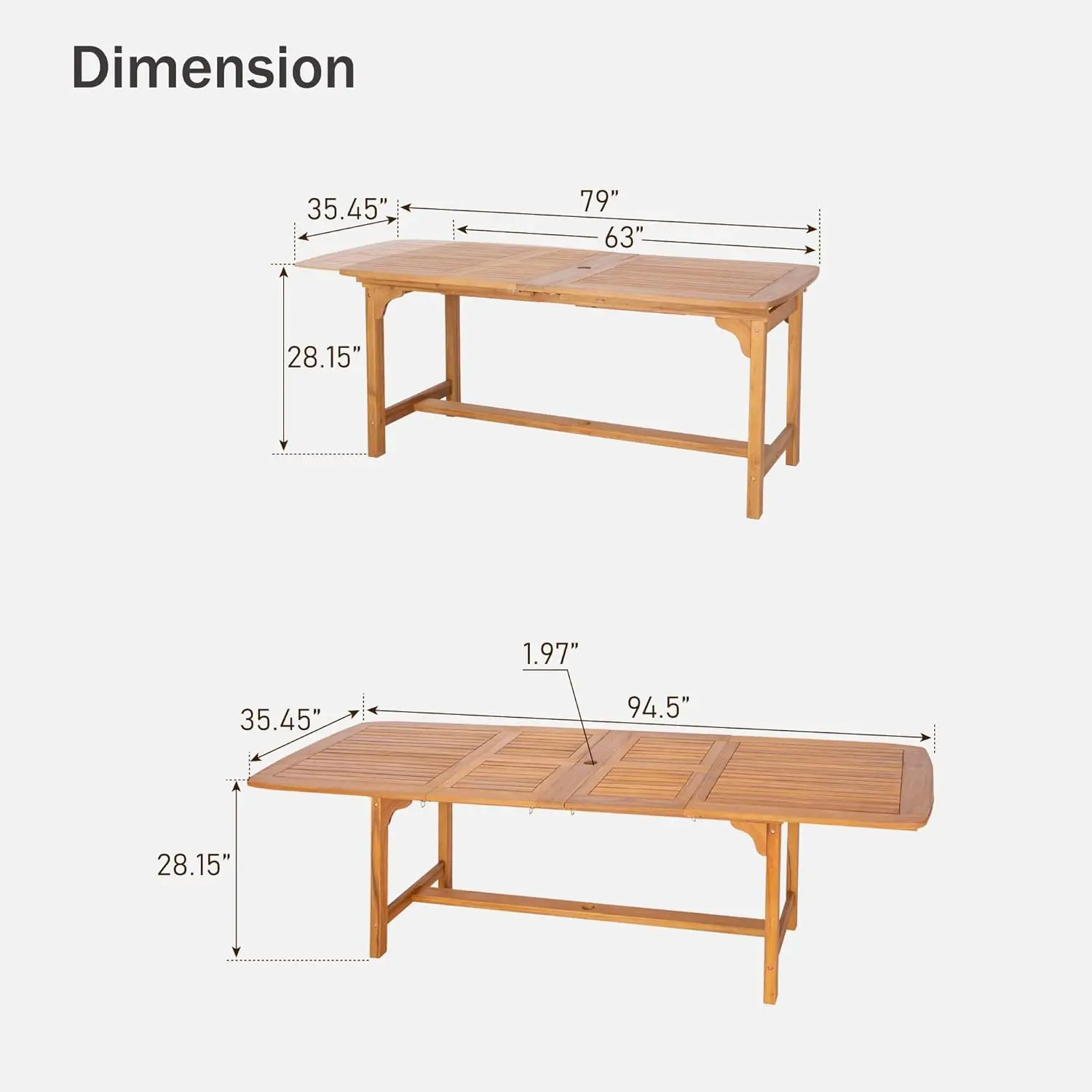 Large rectangle acacia wood table for 6-8. Perfect for patio, deck, porch, backyard
