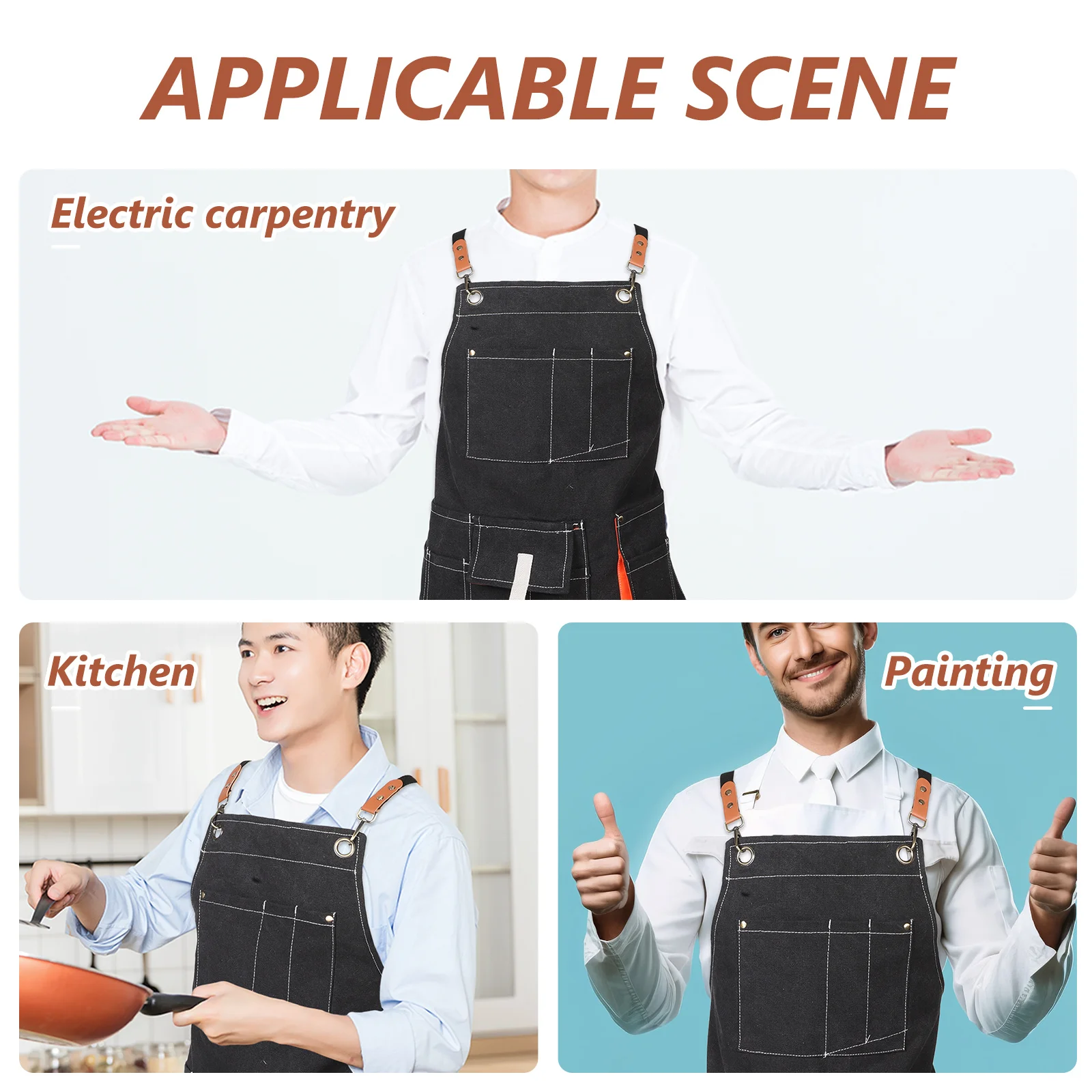 Avental de trabalho para homens e mulheres, cozinha, pintura, carpintaria, cozinha com bolso ajustável, avental de chef, oficina de limpeza de prato