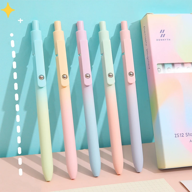 Set van 5 intrekbare gelpennen met sneldrogende zwarte inkt, fijne punt en soft-touch-ontwerp voor soepele schrijfprestaties