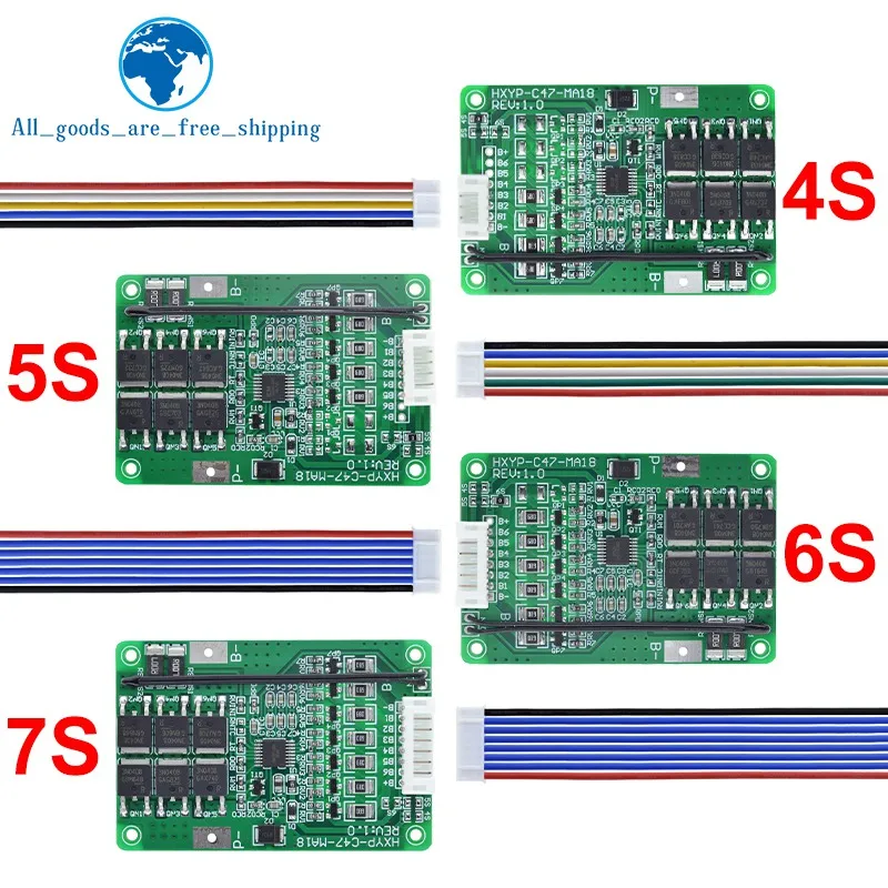 TZT 4S/5S/6S/7S BMS 16.8V 21V 20A 18650 Li-ion Lmo Ternary Lithium Battery Charger Protection Board Balance  Temperature Protect