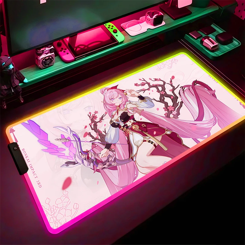 

RGB Mouse Pad Non-Slip Rubber Edge locking mousepads Game play mats notebook computer Honkai Impact 3 Mousepad Home Decor