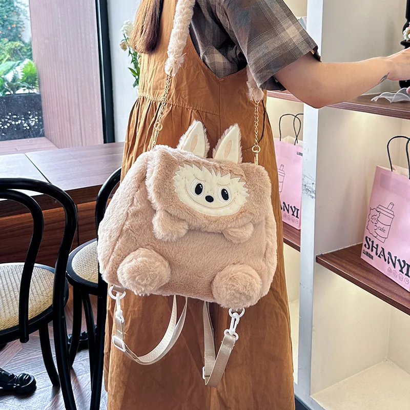 Nuevo lindo bolso de hombro Labubu, mochila de muñeco de peluche de dibujos animados, bolsos cruzados para niñas, bolso de mano de los monstruos Labubu, bolsa de viaje al aire libre, juguete