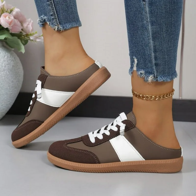Fashionable New Women's Style Elegant Lace Up Casual Slippers Mesh Breathable Anti Slip Comfortable Women Sports Half Slippers