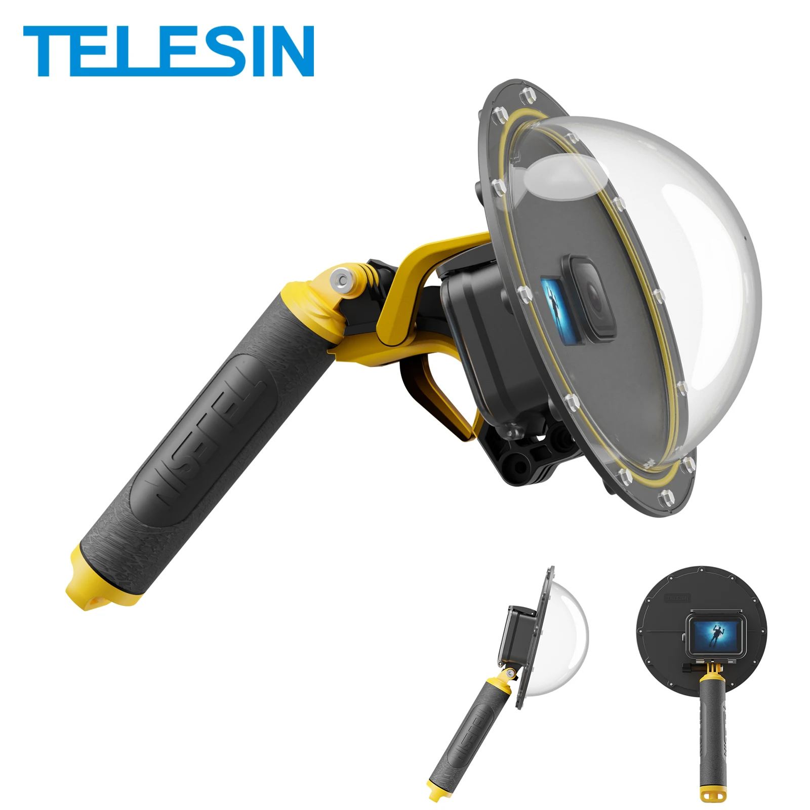 TELESIN 30M Waterproof 6'' Dome Port Underwater Housing Case With Floating Handle Trigger For GoPro Hero 13 12 11 10 9