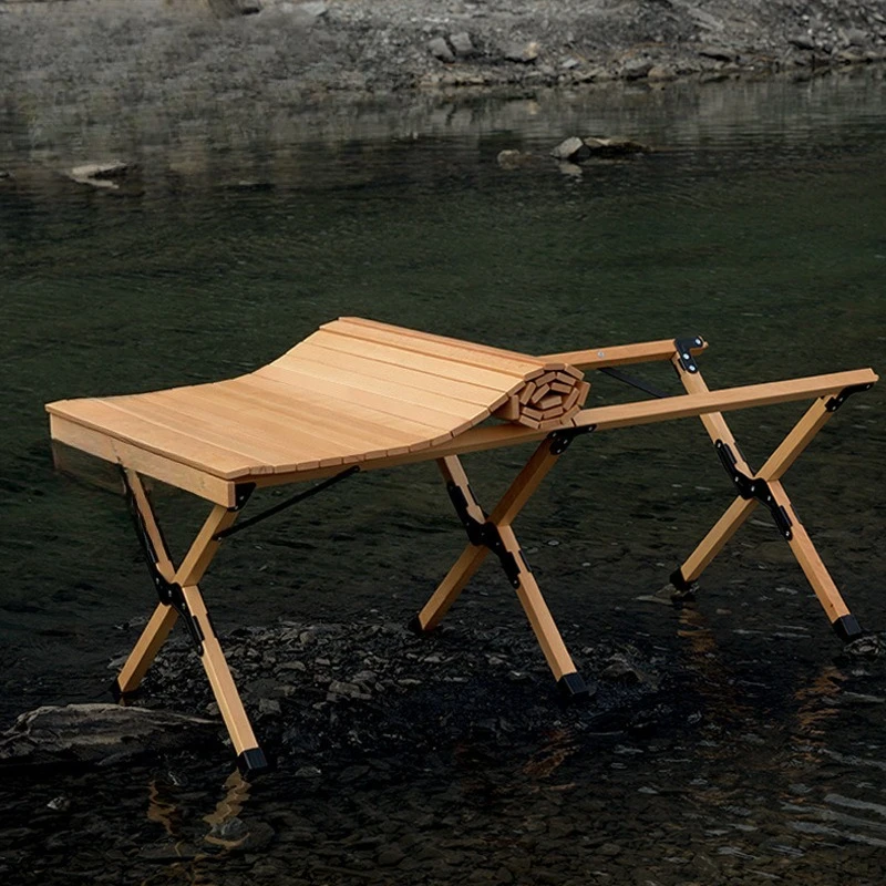 Egg roll table outdoor portable light luxury folding table solid wood camping barbecue removable