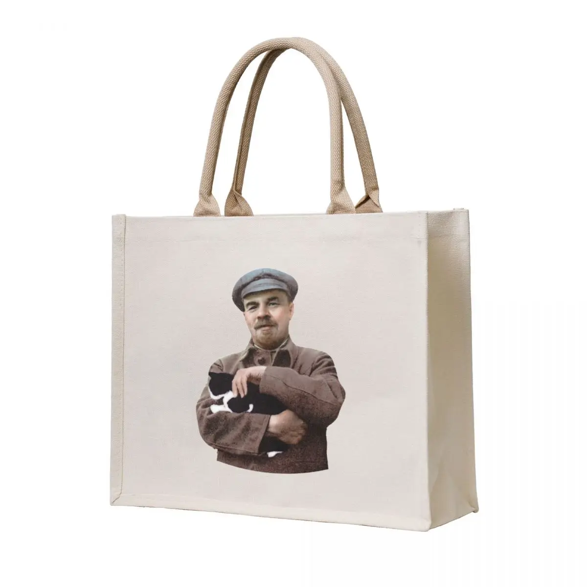 

Lenin and a Black and White Cat Tote Bag Customizable tote bag custom fabric bag Cloth bags