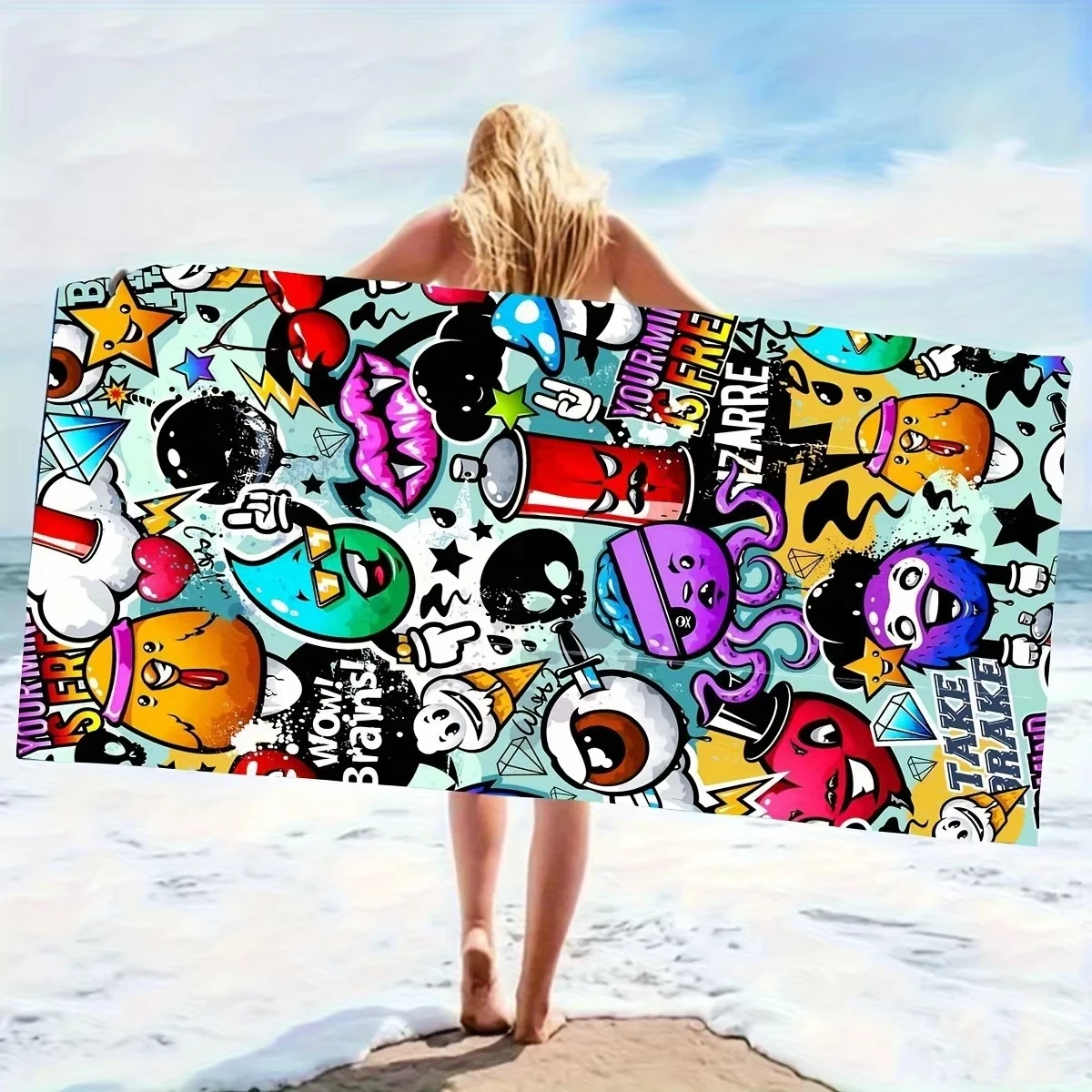 Vibrant Pop Art Print Microfiber Beach Towel Tropical Style Geometric Pattern Rectangular Shape for Beach