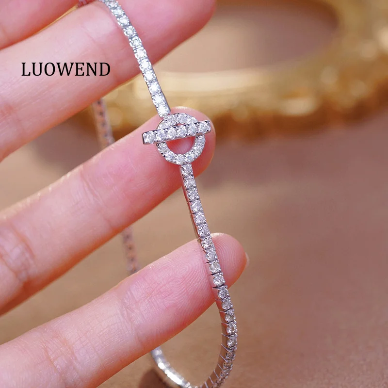 LUOWEND 100% 18K White Gold Bracelet 2.0carat Real Natural Diamond Bracelet for Women Fashion Q-Shaped High Wedding Jewelry