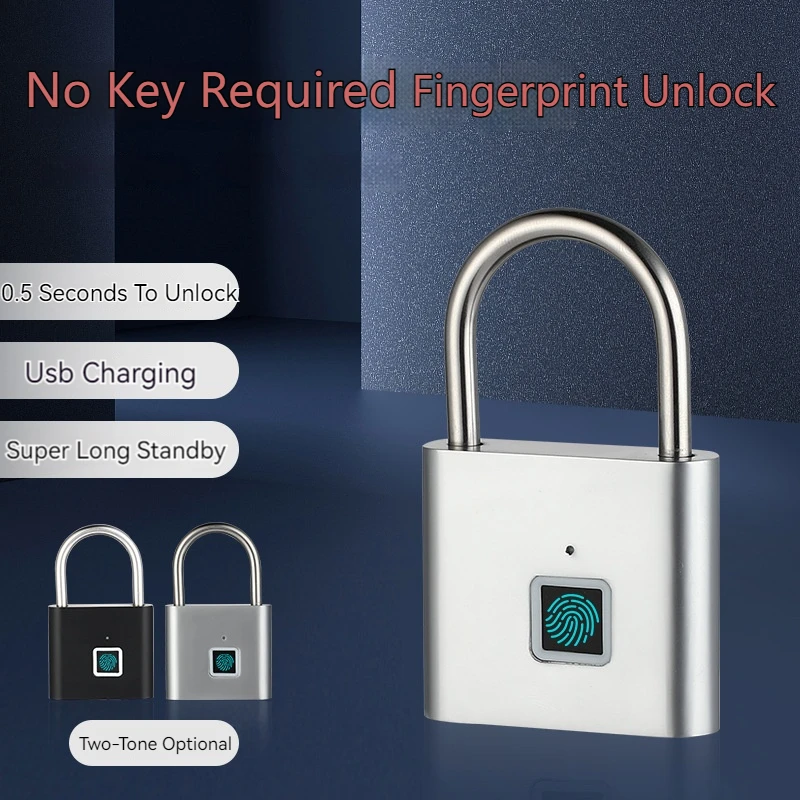 Outdoor Waterproof Smart Electronic Lock USB Charging Long Standby Time Heavy Metal Anti-theft Fingerprint Padlock Smart Lock