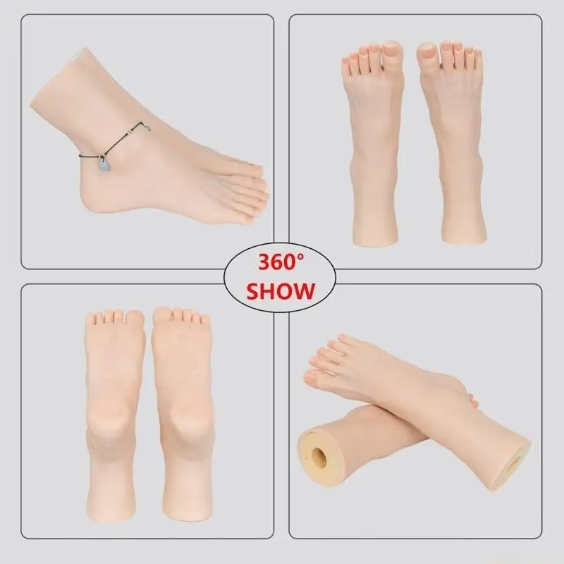 31BF 2Pieces Realistic Silicone Foot Mannequin For Nail Art Practice Shoe Display Prop