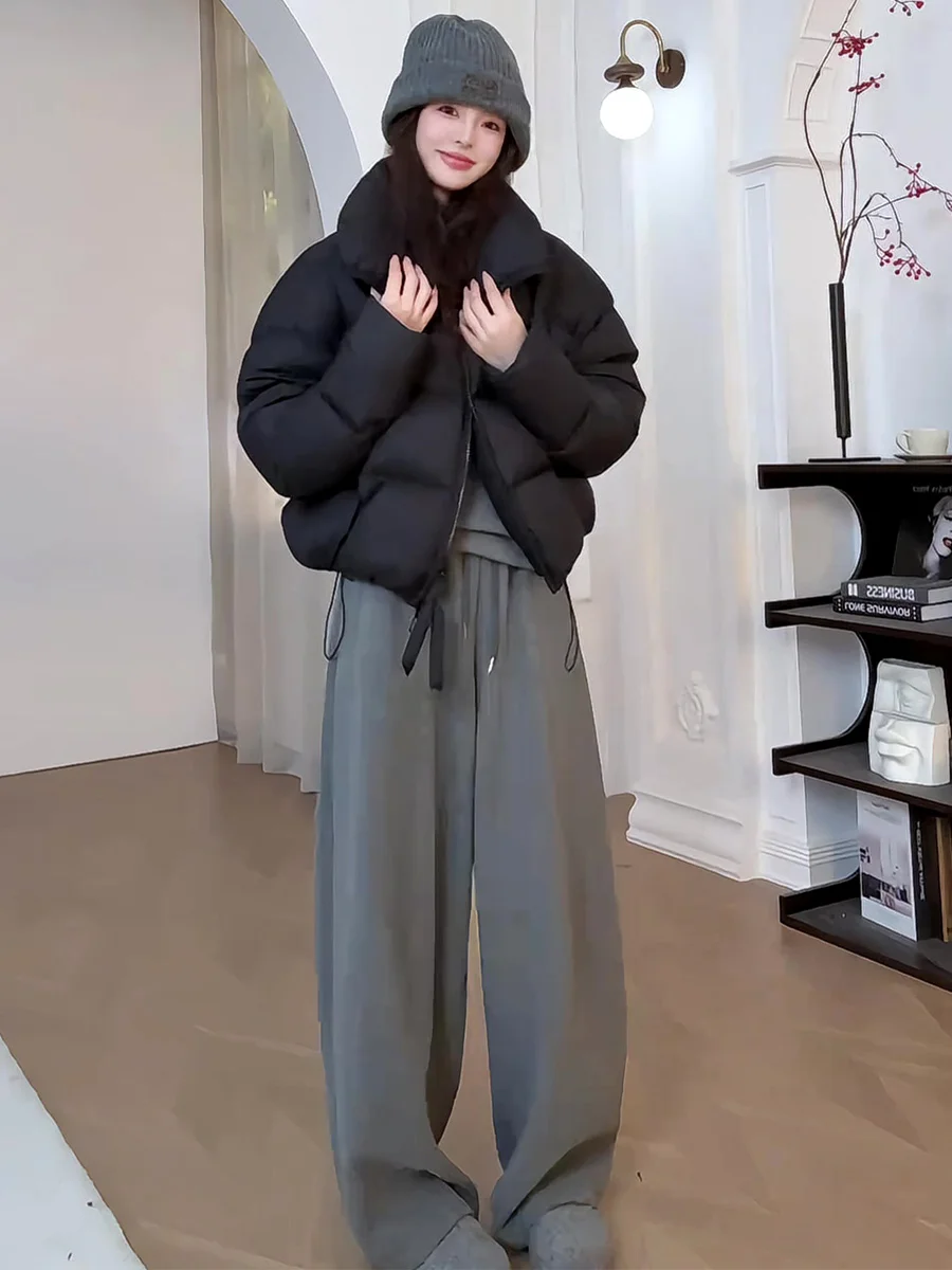 Jaqueta Casual de Inverno para Mulheres, Puffer, Quente, 90% de Pluma Branca, Casaco com Gola Alta e Zíper